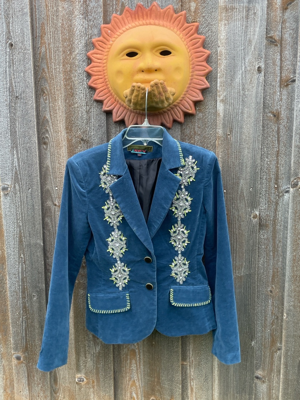 SPY Blue Velvet Embroidered Blazer Jacket